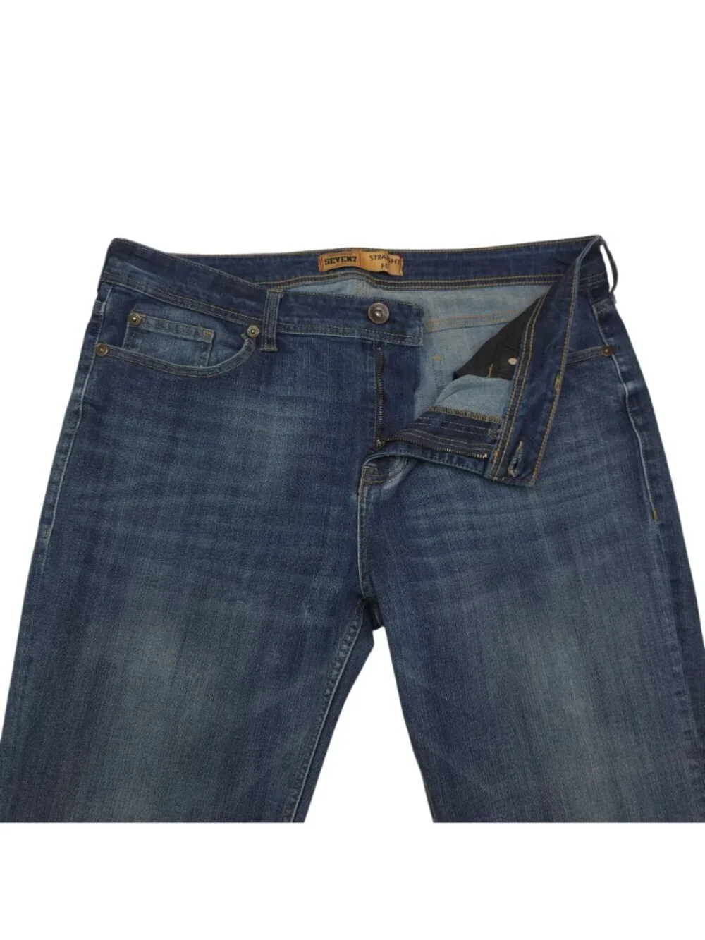 Seven7 Straight Fit Mens Blue Denim Jeans W38 L32 Whiskered Medium Wash